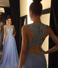 A-line Chiffon Lace Long Prom Round Neck Evening Dress Sequin Formal Dresses