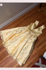 A-line Deep Neck Sleeveless Tea-Length Prom with V Back Lace Homecoming Dress