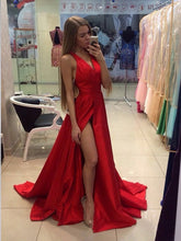A-Line Halter Sleeveless Red Side Split Prom Dress