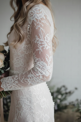 A Line Long Sleeve Lace Wedding Dress Vintage Rustic Bridal Gown