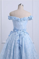 A Line Off Shoulder High Low Homecoming Dress Appliqued Lace Party Dresses