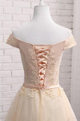 A Line Off Shoulder Tulle Short Homecoming with Appliques Mini Sweet 16 Dress