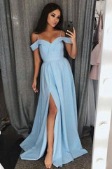 A Line Off the Shoulder Long Prom Dress Front Slit Evening Gown