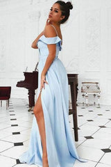 A Line Off the Shoulder Long Prom Dress Front Slit Evening Gown