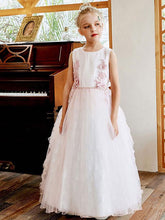 A-Line Sash Flower Girl Dresses Jewel Neck Lace Sleeveless Kids Social Party Dresses