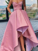 A-Line Satin Ruffles Sweetheart Sleeveless Asymmetrical Dresses