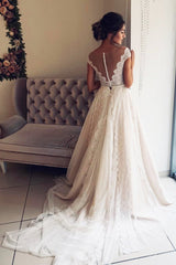 A-Line Scalloped-Edge Lace with Sheer Back Ivory Tulle Wedding Dress