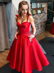 1950S Red Wedding Dresses Straps Pleated Bridal Dresses