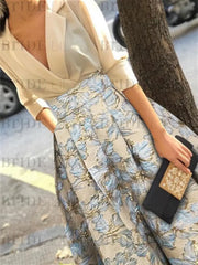 3/4 Sleeve Shirt Collar A-Line Mother of the Bride & Groom Dress with Printed Floral