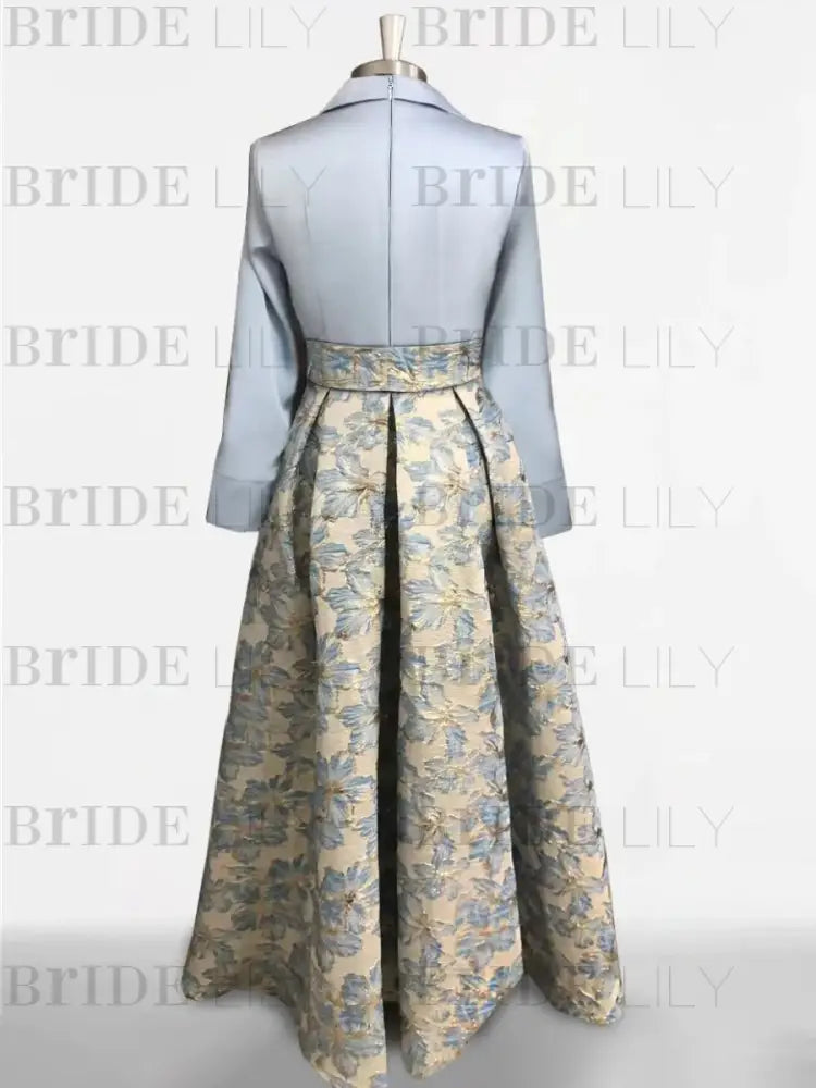 3/4 Sleeve Shirt Collar A-Line Mother of the Bride & Groom Dress with Printed Floral