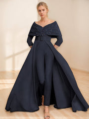 3/4 Sleeves Appliques Mother of the Bride Pantsuits Off-the-Shoulder with Belt