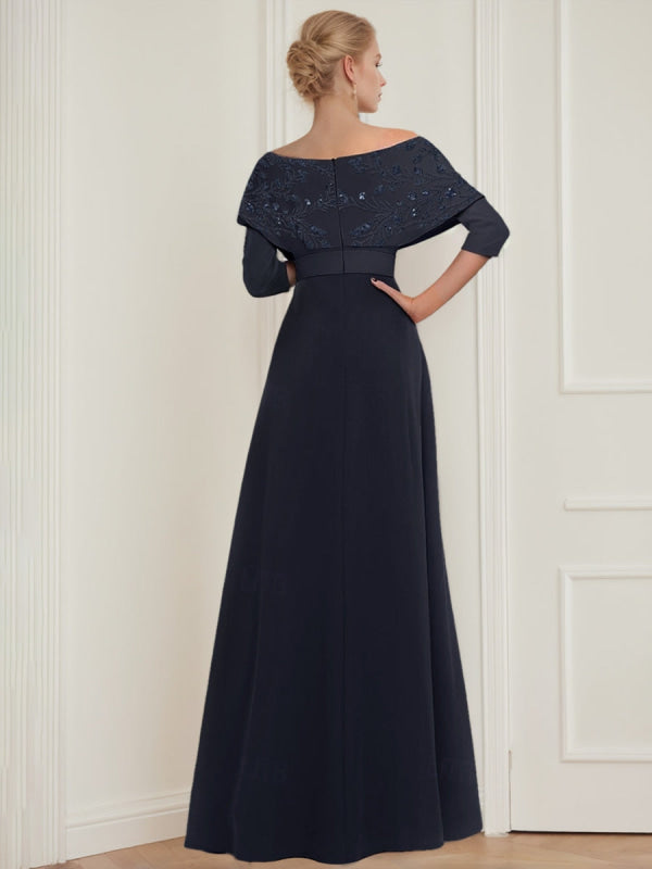 3/4 Sleeves Appliques Mother of the Bride Pantsuits Off-the-Shoulder with Belt