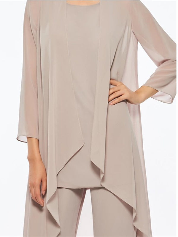 3/4 Sleeves Chiffon Ankle-Length Mother of the Bride Pantsuits with Jacket