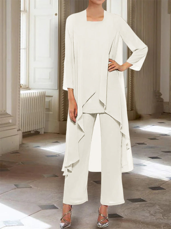 3/4 Sleeves Chiffon Ankle-Length Mother of the Bride Pantsuits with Jacket