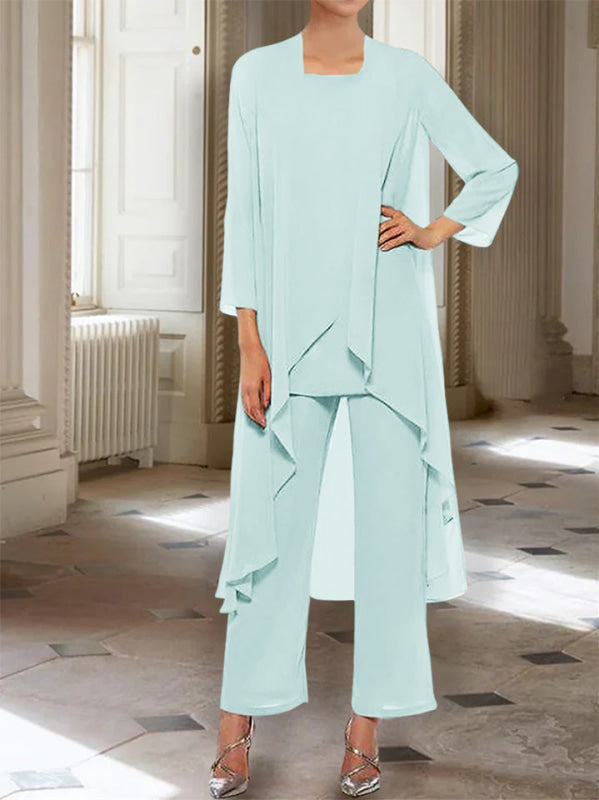 3/4 Sleeves Chiffon Ankle-Length Mother of the Bride Pantsuits with Jacket
