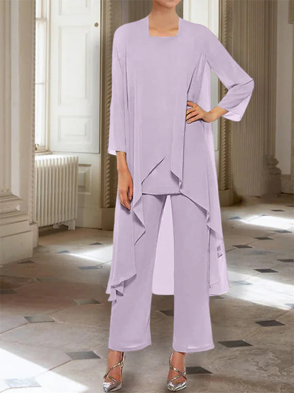 3/4 Sleeves Chiffon Ankle-Length Mother of the Bride Pantsuits with Jacket