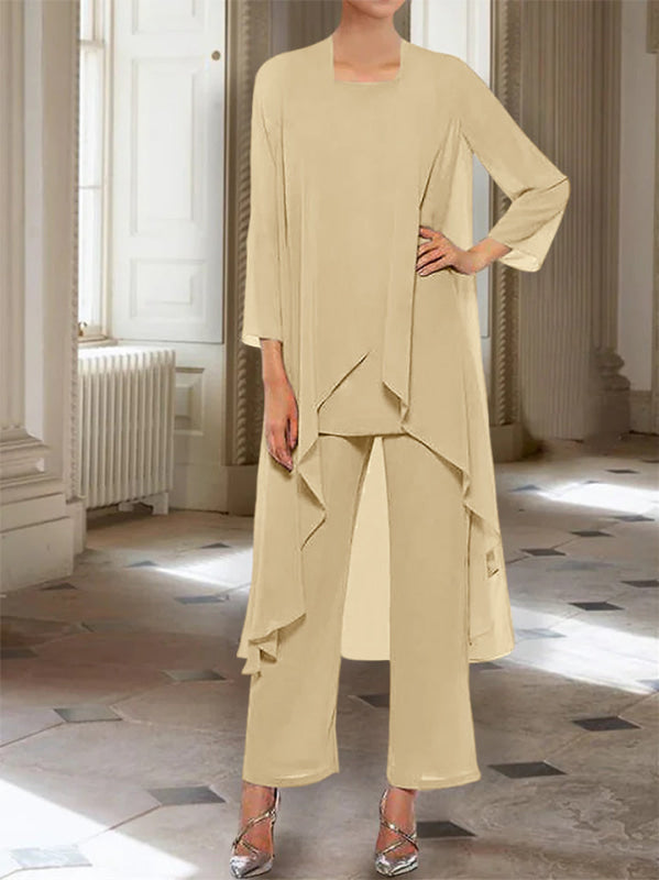 3/4 Sleeves Chiffon Ankle-Length Mother of the Bride Pantsuits with Jacket