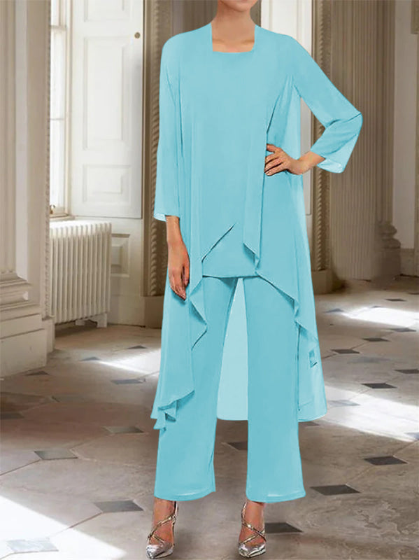 3/4 Sleeves Chiffon Ankle-Length Mother of the Bride Pantsuits with Jacket