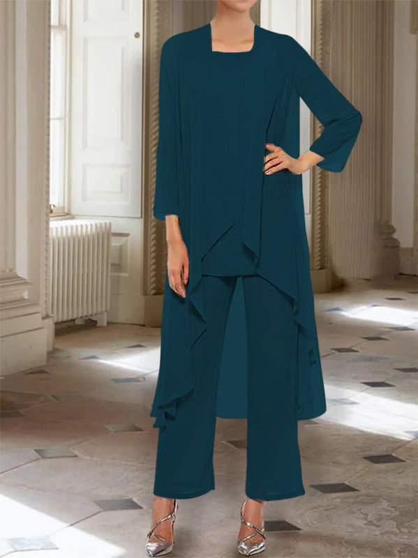 3/4 Sleeves Chiffon Ankle-Length Mother of the Bride Pantsuits with Jacket