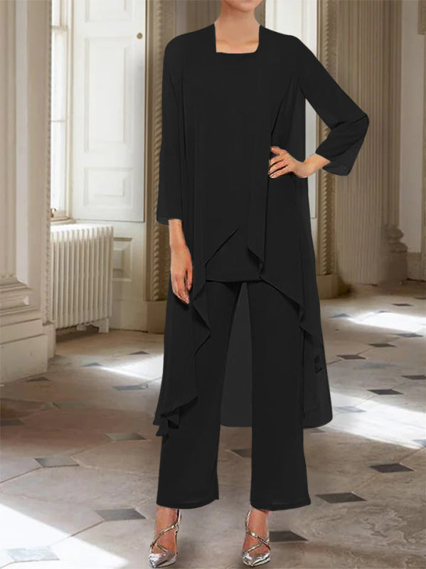 3/4 Sleeves Chiffon Ankle-Length Mother of the Bride Pantsuits with Jacket