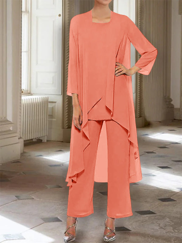 3/4 Sleeves Chiffon Ankle-Length Mother of the Bride Pantsuits with Jacket