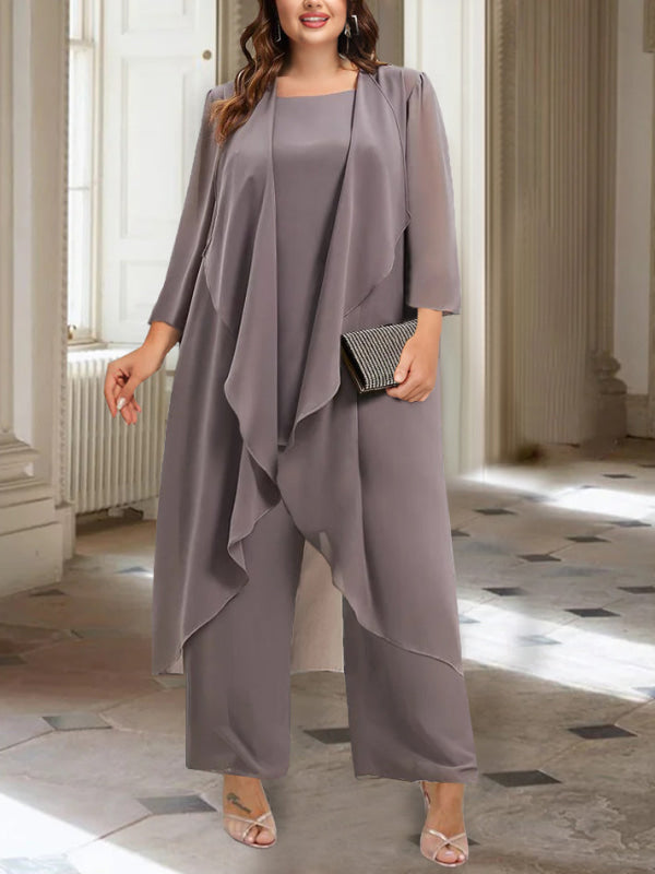 3/4 Sleeves Chiffon Ankle-Length Mother of the Bride Pantsuits with Jacket