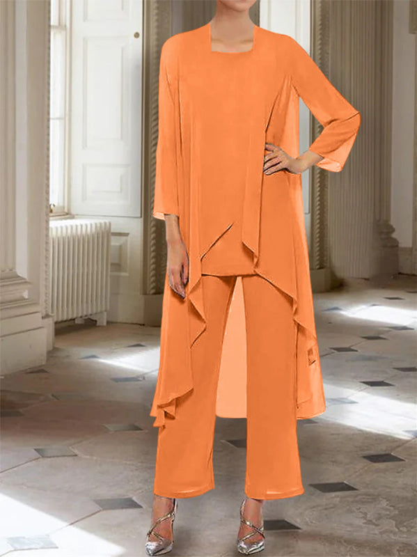 3/4 Sleeves Chiffon Ankle-Length Mother of the Bride Pantsuits with Jacket