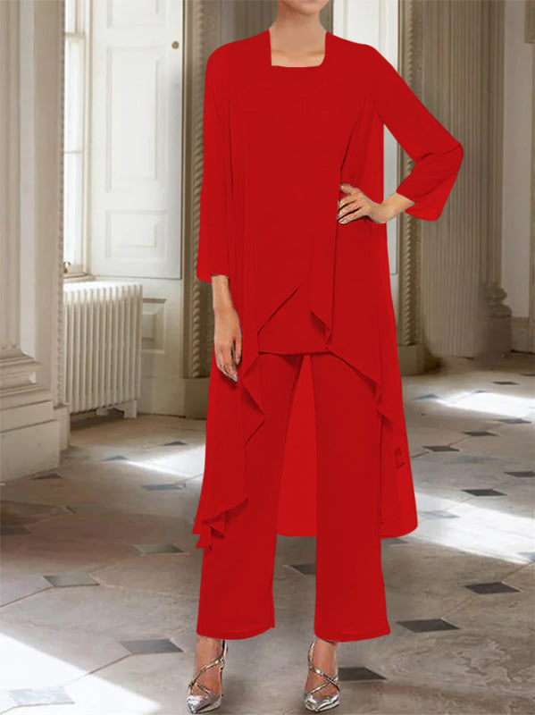 3/4 Sleeves Chiffon Ankle-Length Mother of the Bride Pantsuits with Jacket