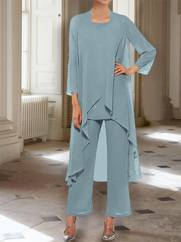 3/4 Sleeves Chiffon Ankle-Length Mother of the Bride Pantsuits with Jacket