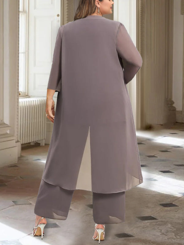 3/4 Sleeves Chiffon Ankle-Length Mother of the Bride Pantsuits with Jacket