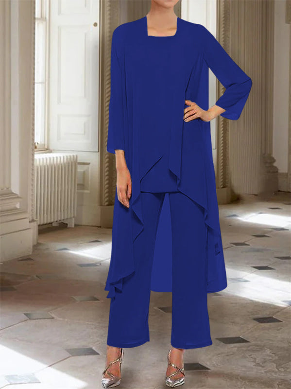 3/4 Sleeves Chiffon Ankle-Length Mother of the Bride Pantsuits with Jacket