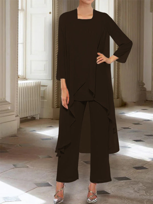 3/4 Sleeves Chiffon Ankle-Length Mother of the Bride Pantsuits with Jacket