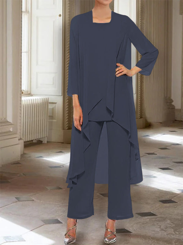 3/4 Sleeves Chiffon Ankle-Length Mother of the Bride Pantsuits with Jacket
