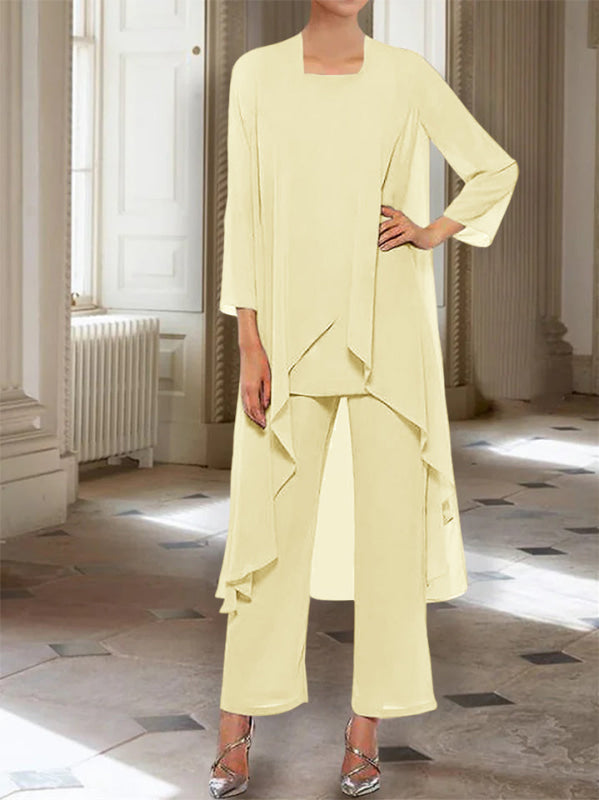 3/4 Sleeves Chiffon Ankle-Length Mother of the Bride Pantsuits with Jacket