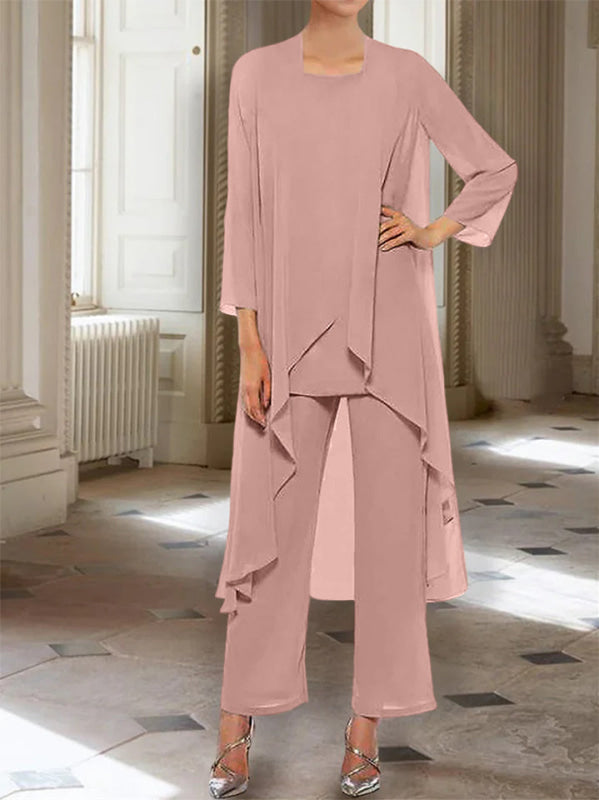 3/4 Sleeves Chiffon Ankle-Length Mother of the Bride Pantsuits with Jacket