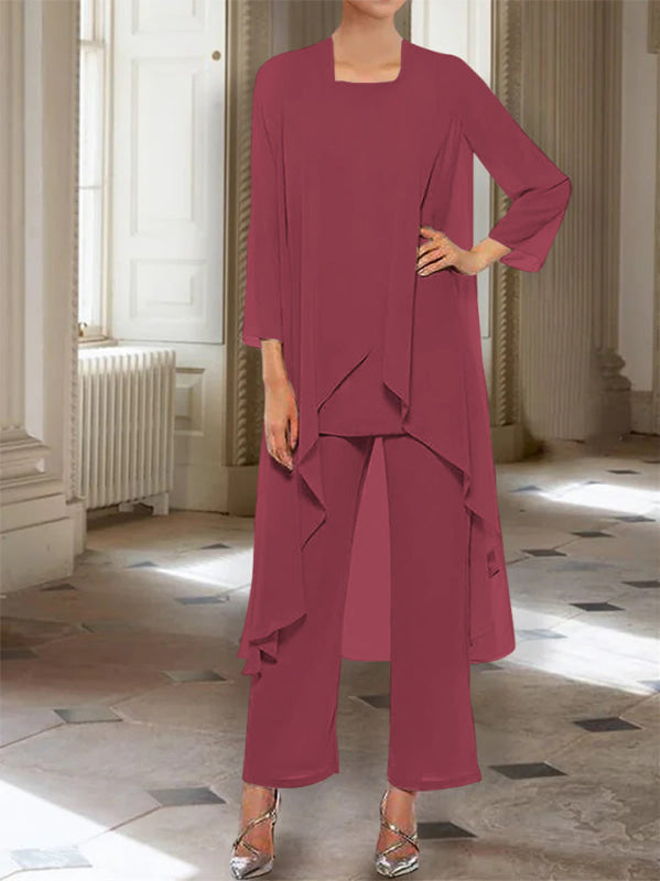 3/4 Sleeves Chiffon Ankle-Length Mother of the Bride Pantsuits with Jacket