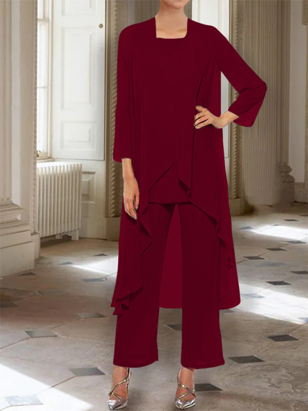 3/4 Sleeves Chiffon Ankle-Length Mother of the Bride Pantsuits with Jacket