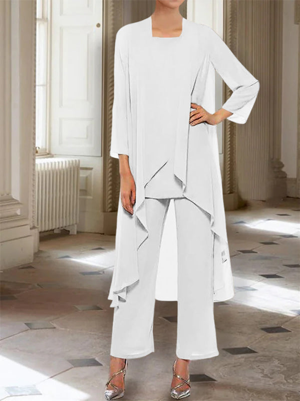3/4 Sleeves Chiffon Ankle-Length Mother of the Bride Pantsuits with Jacket