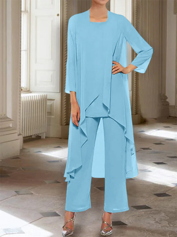 3/4 Sleeves Chiffon Ankle-Length Mother of the Bride Pantsuits with Jacket