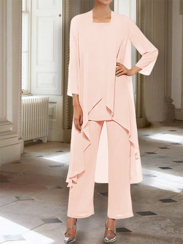 3/4 Sleeves Chiffon Ankle-Length Mother of the Bride Pantsuits with Jacket