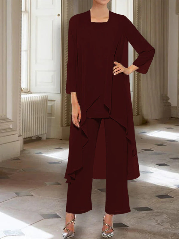 3/4 Sleeves Chiffon Ankle-Length Mother of the Bride Pantsuits with Jacket