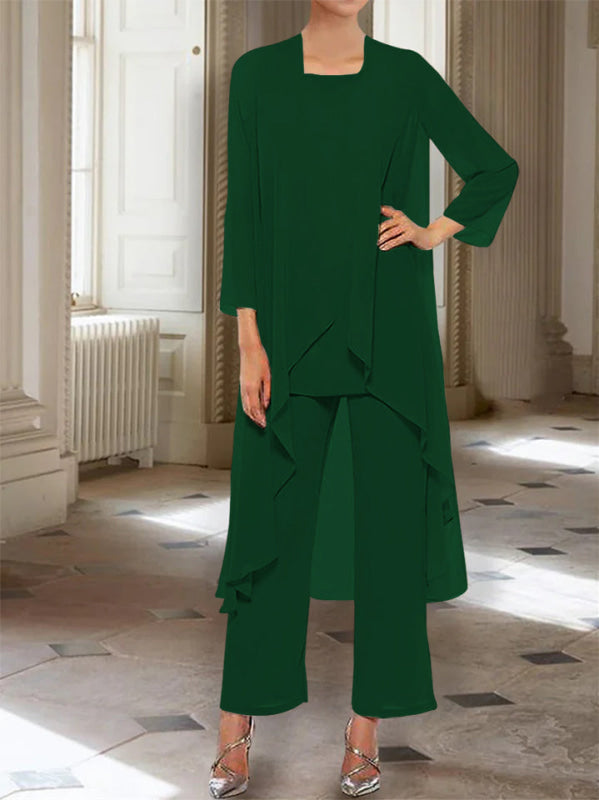 3/4 Sleeves Chiffon Ankle-Length Mother of the Bride Pantsuits with Jacket