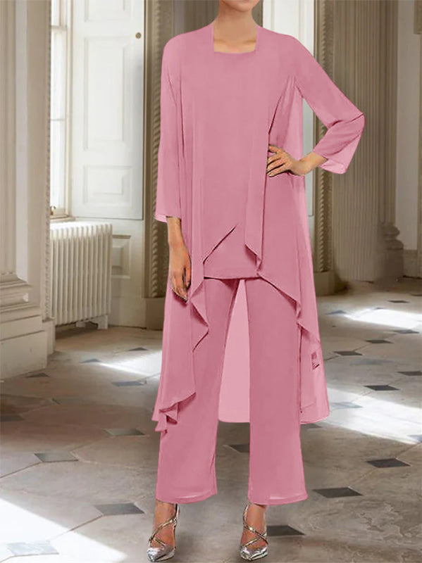 3/4 Sleeves Chiffon Ankle-Length Mother of the Bride Pantsuits with Jacket
