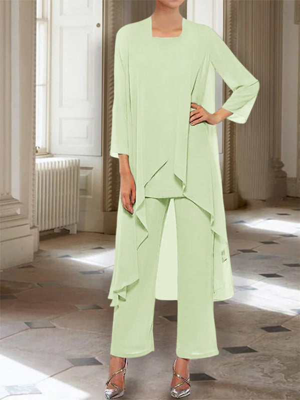 3/4 Sleeves Chiffon Ankle-Length Mother of the Bride Pantsuits with Jacket