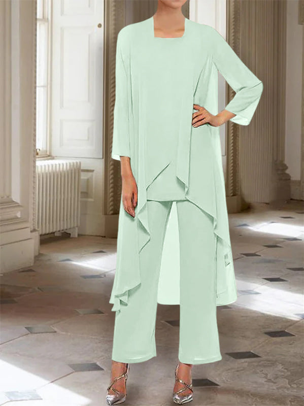 3/4 Sleeves Chiffon Ankle-Length Mother of the Bride Pantsuits with Jacket