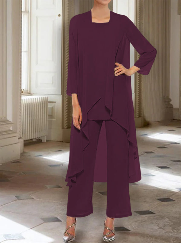 3/4 Sleeves Chiffon Ankle-Length Mother of the Bride Pantsuits with Jacket