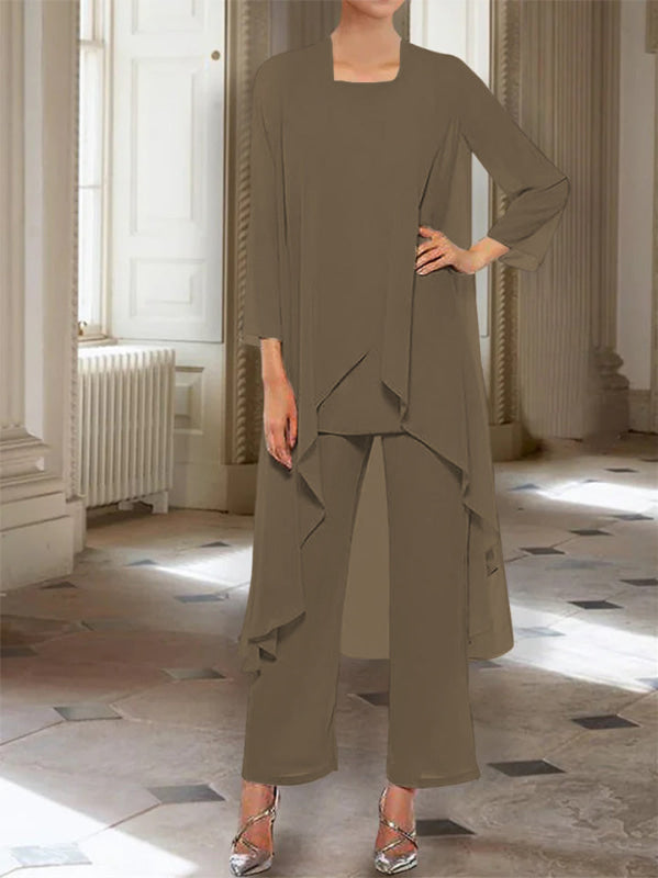 3/4 Sleeves Chiffon Ankle-Length Mother of the Bride Pantsuits with Jacket