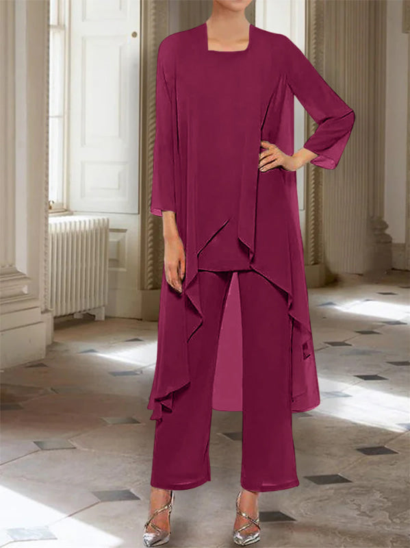 3/4 Sleeves Chiffon Ankle-Length Mother of the Bride Pantsuits with Jacket