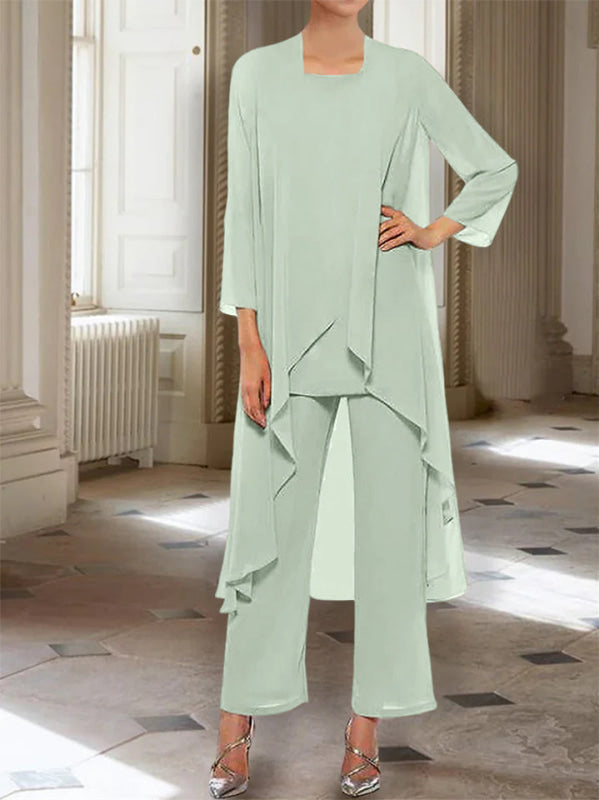 3/4 Sleeves Chiffon Ankle-Length Mother of the Bride Pantsuits with Jacket