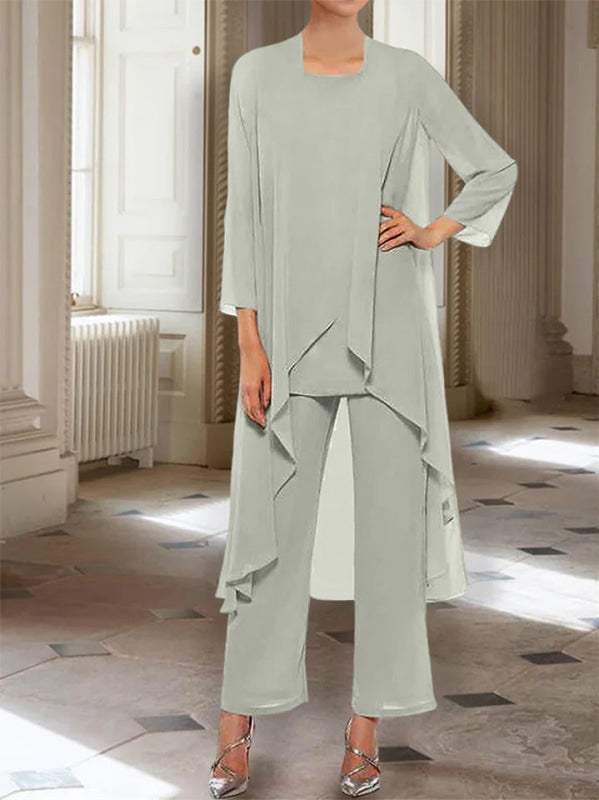 3/4 Sleeves Chiffon Ankle-Length Mother of the Bride Pantsuits with Jacket